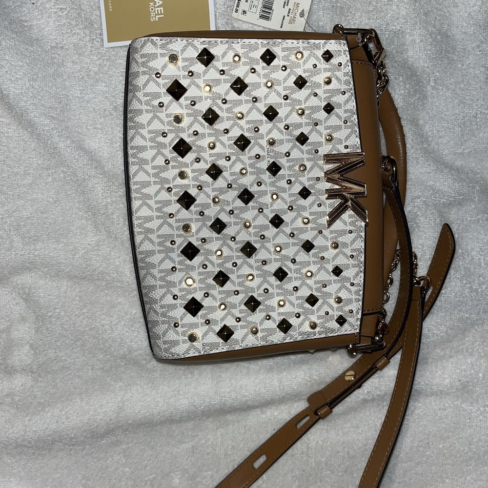 MICHAEL Michael Kors White and Brown Studded Bag